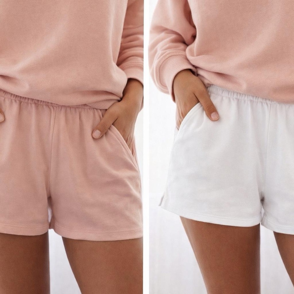 Lazy Sunday Shorts Bundle Women’s Large Blush Pink and White 100% Cotton Pockets